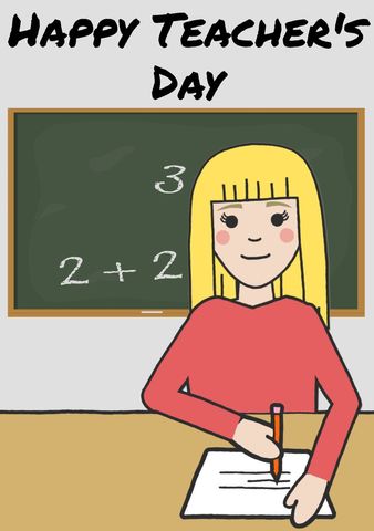 Cheerful Cartoon Teacher Celebrating Teacher's Day - Download Free Stock Templates Pikwizard.com