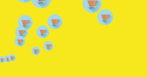Floating Shopping Cart Icons on Vibrant Yellow Background - Download Free Stock Images Pikwizard.com