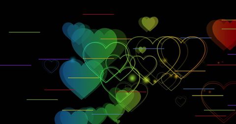 Colorful Rainbow Hearts on Black Background Embracing Diversity
