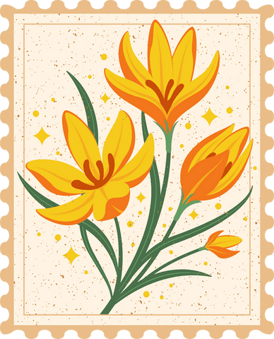 Transparent Vintage Yellow-Orange Bouquet Stamp Design