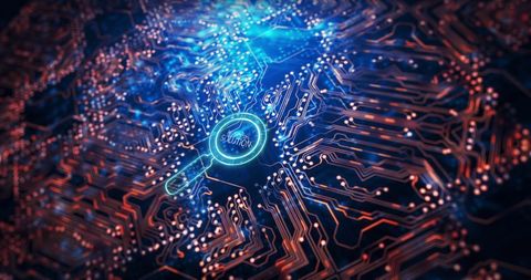 Digital Solutions Concept with Magnifying Glass on Circuit Board - Download Free Stock Images Pikwizard.com