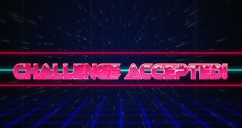 Neon Retro Challenge Accepted Sign with Digital Background - Download Free Stock Images Pikwizard.com
