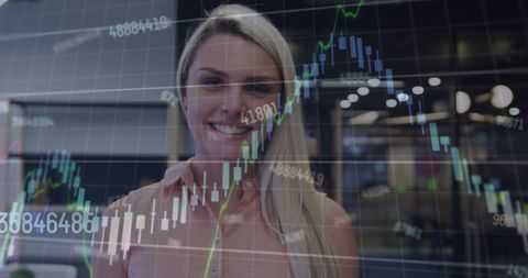 Confident Businesswoman with Data Graph Overlay