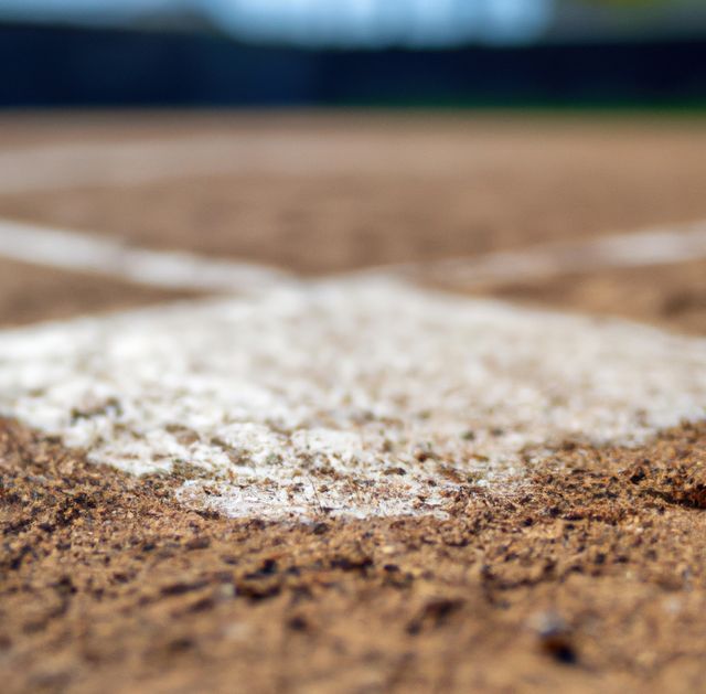Seeing a close-up of a baseball home plate on a dusty field captures the essence of America's favorite pastime. This image can be used for sports articles, promotional materials, event posters, or any content related to baseball. It evokes feelings of competition, excitement, and nostalgia for the game.