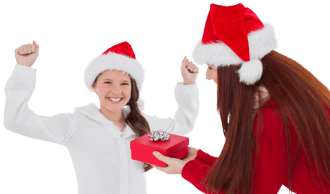 Cheerful Mother and Daughter Celebrating Christmas with Gifts