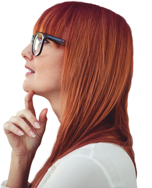 Thoughtful Hipster Woman with Glasses Tracking Ideas Transparent Background - Download Free Stock Videos Pikwizard.com