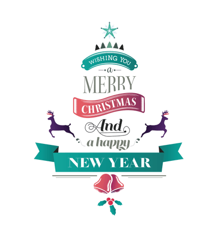 Colorful Merry Christmas and Happy New Year Text on Transparent Background