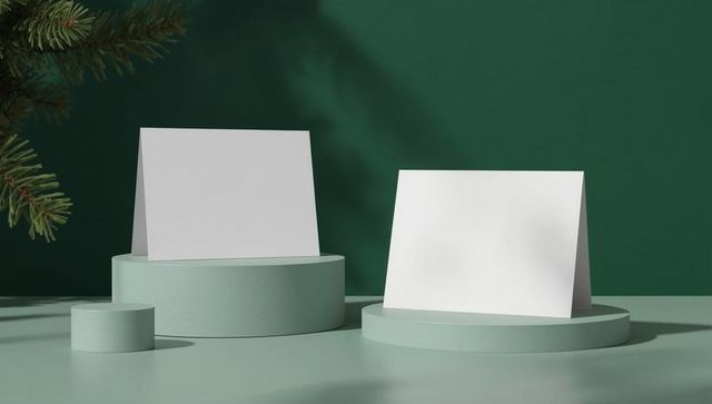 Blank Display Cards on Mint Green Pedestals with Nature Element