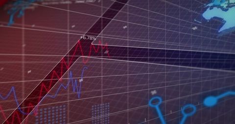 3d neon financial growth dashboard with rising red ribbon chart showing +6.78% analytics