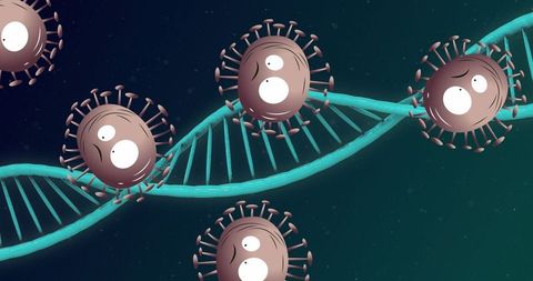 Virus particles with dna helix futuristic medical concept