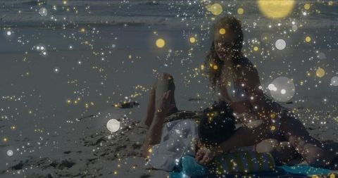 Romantic Couple Relaxing on Serene Beach with Ocean Waves