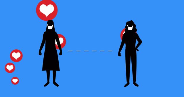 Social Distancing Concept with Heart Icons and Masked Women - Download Free Stock Images Pikwizard.com