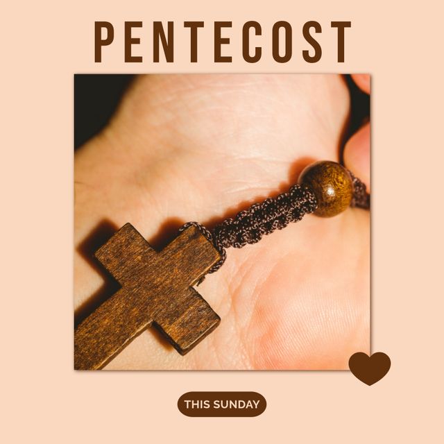 Hand Holding Rosary with Wooden Cross for Pentecost Celebration - Download Free Stock Templates Pikwizard.com