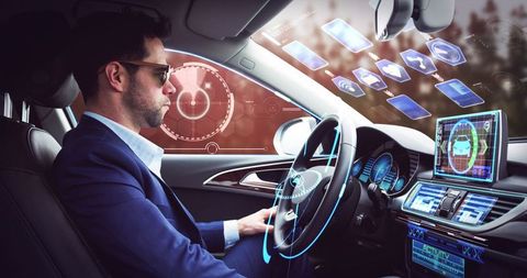 Businessman Relaxing in Futuristic Self-Driving Car Interior - Download Free Stock Images Pikwizard.com