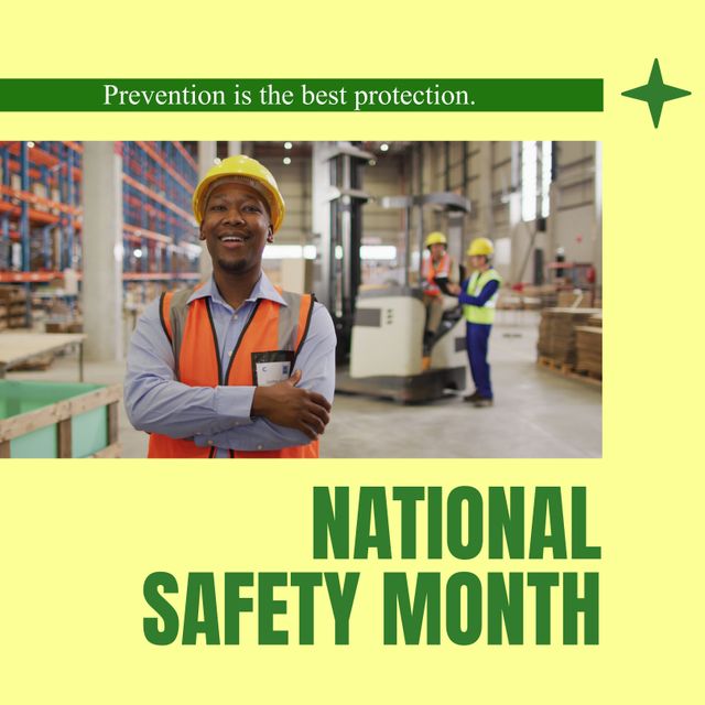 Happy Warehouse Workers Promoting National Safety Month - Download Free Stock Templates Pikwizard.com