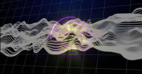 Futuristic 3D Grid with Pulsing Wave and Light Effects