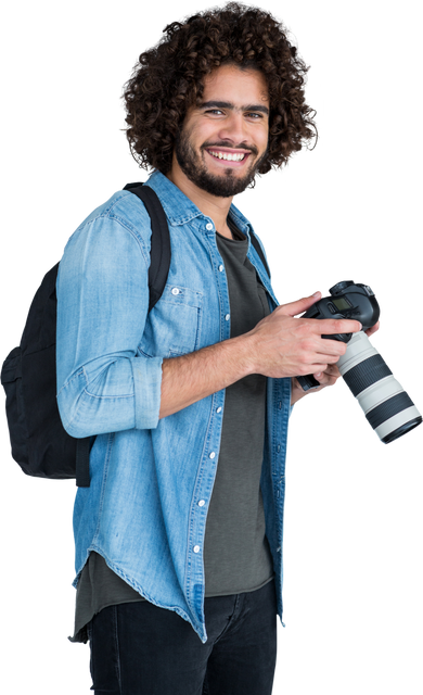 Transparent background showing smiling male photographer holding camera - Download Free Stock Videos Pikwizard.com