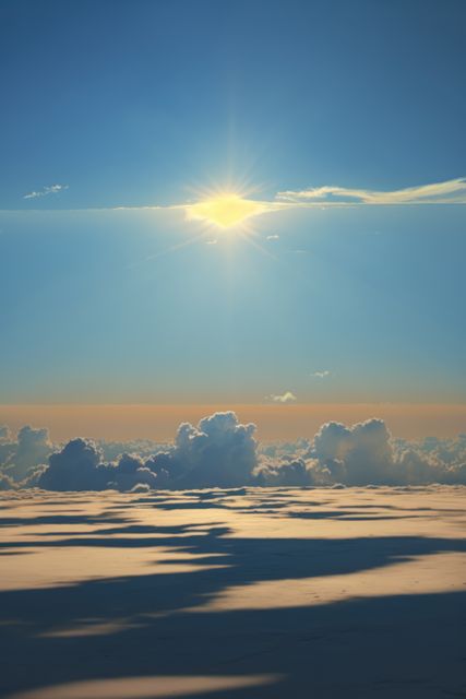 Scenery with clouds and sky and sun, created using generative ai technology. Cloud and sky scenery, weather and beauty in nature concept digitally generated image.