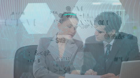 Business Professionals Discussing Data with Digital Overlays