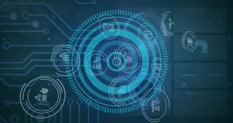 Futuristic Digital Interface with Data Icons and Circuit Patterns - Download Free Stock Images Pikwizard.com