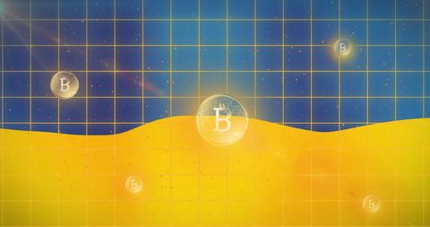 Bitcoin Symbols on Ukraine Flag Background Highlighting Crisis