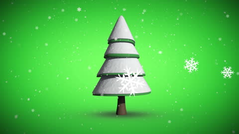 Snowy Christmas Tree Animation with Falling Snowflakes