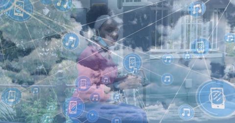 Digital connectivity: young woman and cloud symbolism