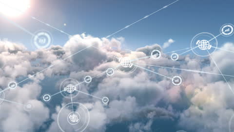 Digital Cloud Connections with Networking Icons in Sky