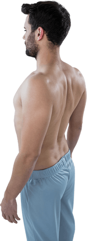 Shirtless Caucasian Man's Muscular Back on Transparent Background