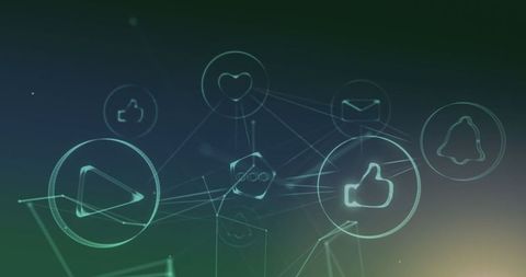 Futuristic digital icons and network connections on blue background