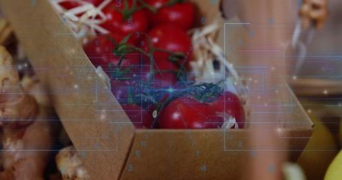 Organic vine tomatoes with digital technology overlay