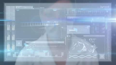 Doctor Analyzing Digital Interface with Data Visualizations