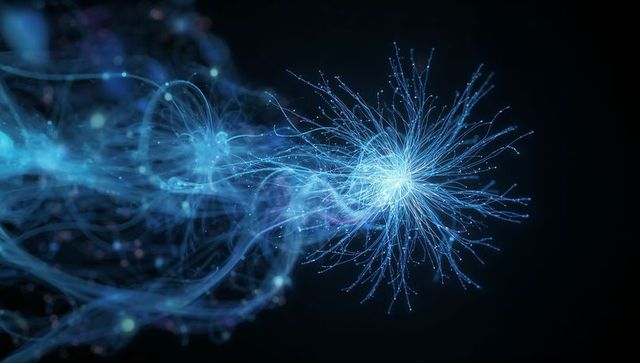 Neural Network Starburst Visualizing Data Flow and AI Connectivity in Blue