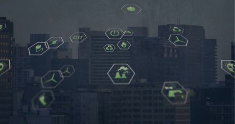Futuristic Digital Icons Integration over Urban Cityscape - Download Free Stock Images Pikwizard.com