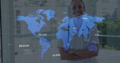 Smiling Female Doctor with Digital Global Healthcare Interface - Download Free Stock Images Pikwizard.com
