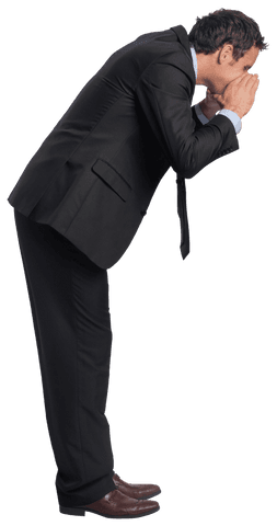 Businessman Shouting in Black Suit on Transparent Background