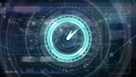 Futuristic Interface with Holographic Clock and Global Map