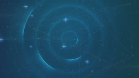 Abstract Motion of Circles and Stars on Blue Background