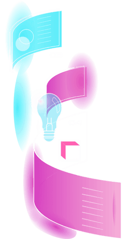 Innovative light bulb with floating panels and cube on clear background
