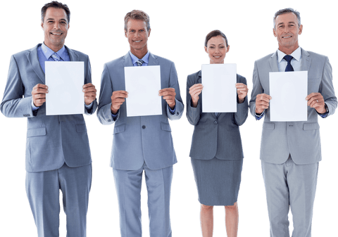 Business Team Holding Blank Documents Transparent Background