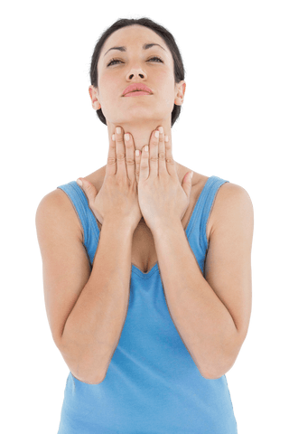 Brunette Woman Experiencing Throat Pain on Transparent Background