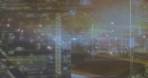 Digital Cityscape with Futuristic Interface Elements