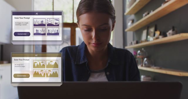 Woman using AI image generator at home - Download Free Stock Images Pikwizard.com
