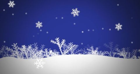 Digital Snowflakes Falling on Winter Wonderland Background