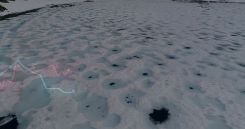 Ice Sheet with Melt Holes and Overlay Graphs Highlighting Climate Change