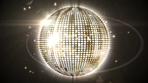 Glowing Disco Ball with Light Spots in Dark Background