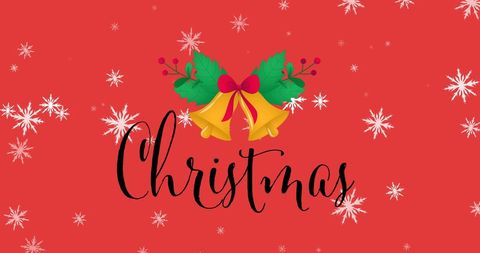 Merry Christmas Text with Golden Bells and Snowflakes - Download Free Stock Images Pikwizard.com