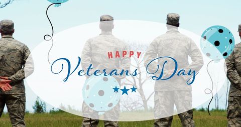 Veterans Day Tribute with Military Personnel and Balloon Decorations