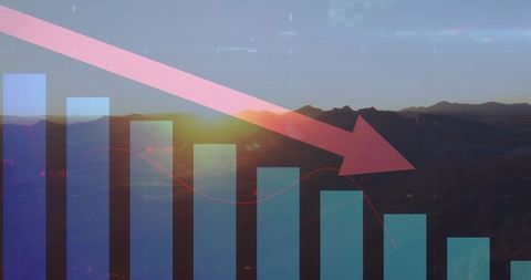 Declining Financial Chart Integrated with Scenic Mountain View