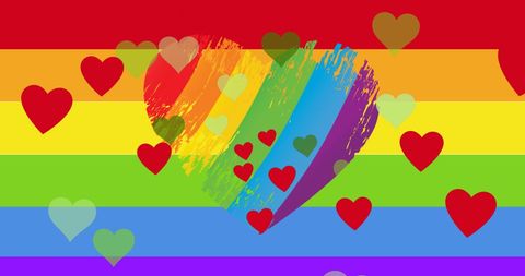 Rainbow Heart with Floating Hearts Symbolizing Pride and Love